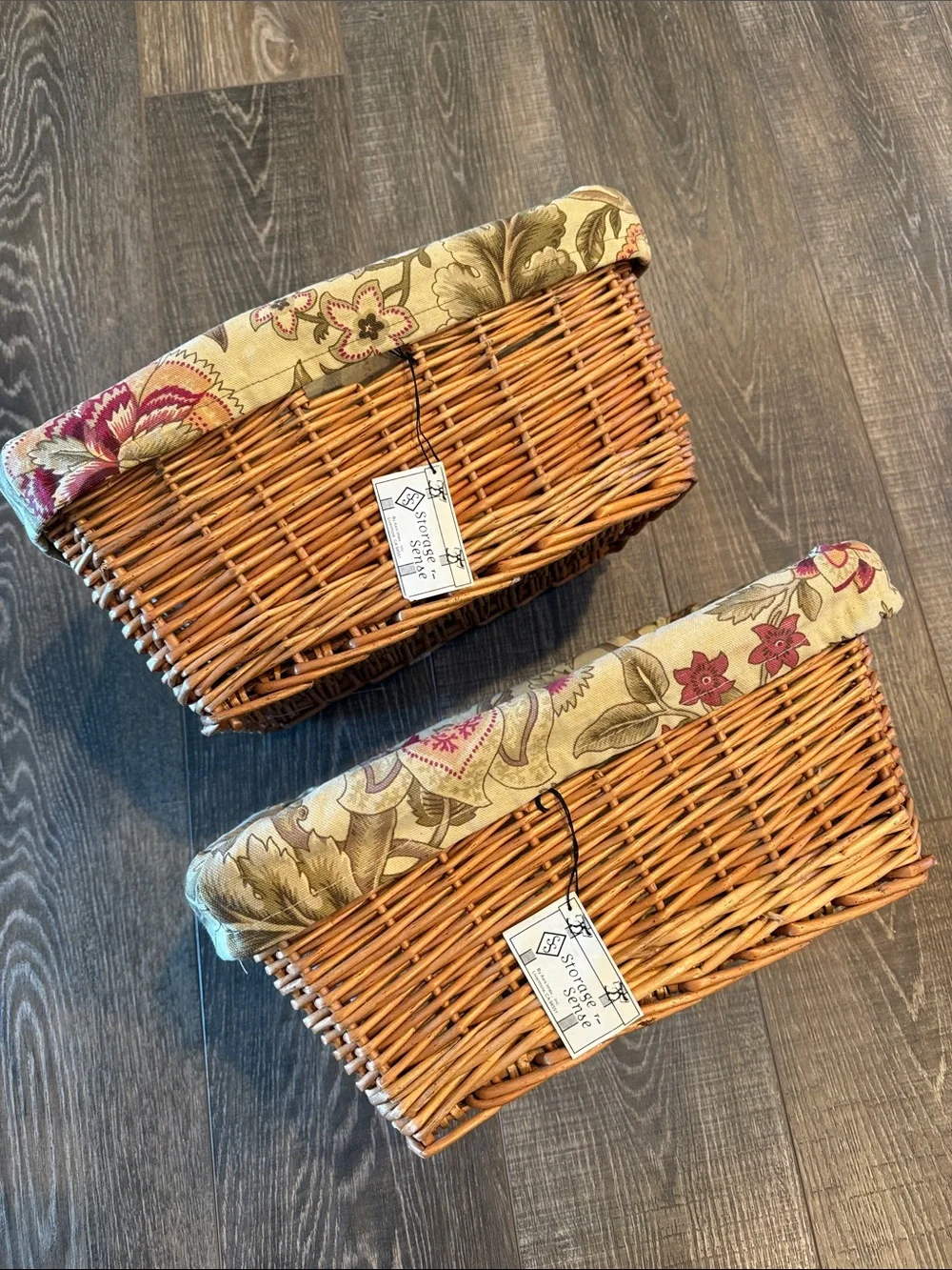 Wicker Storage Basket with Floral Liners Set of 2